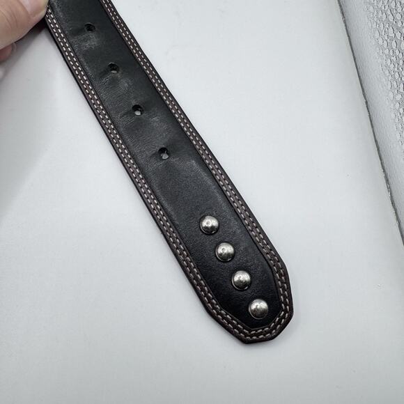 Ariat Limited Edition 2007 Black Brown Leather Studded Belt Metal Hardware 34/85 - Picture 8 of 16